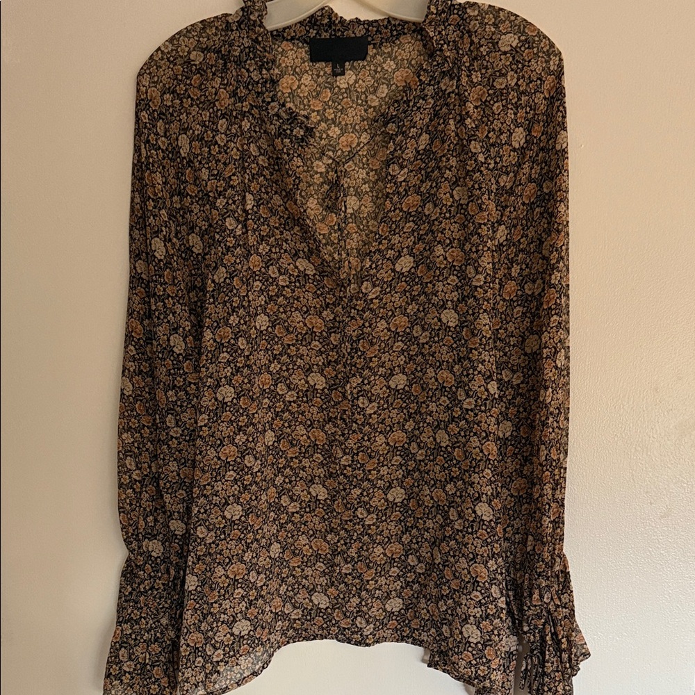 Nili Lotan Black and Cream Floral Blouse